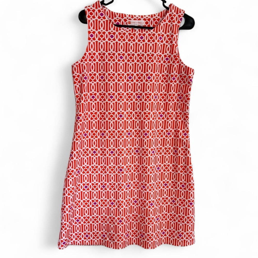 Jude Connally Vibrant Red and White Geometric Dress